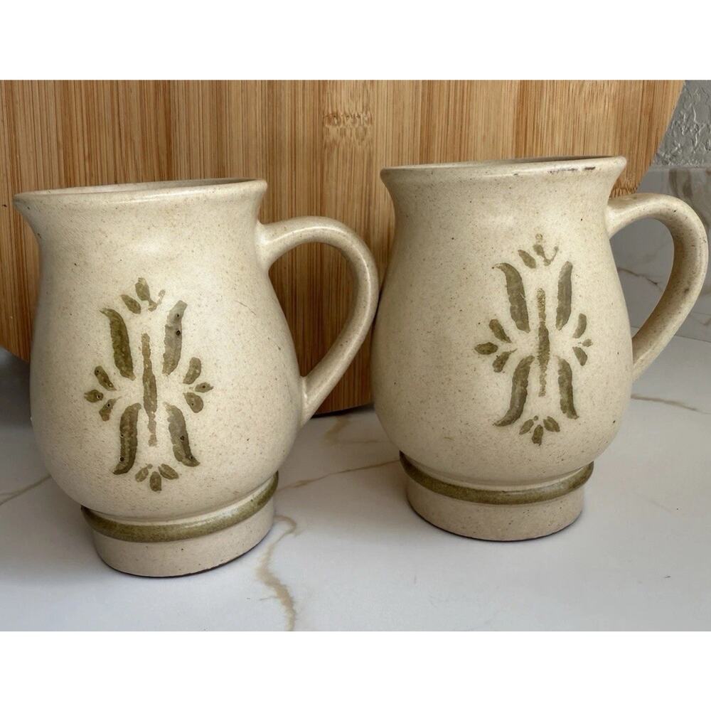 Set of 2 ROYAL HAEGER POTTERY SAGE TULIP PATTERN Pedestal Coffee Mugs #4212